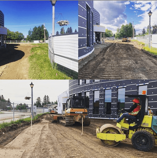 A collage of photos with construction equipment on the ground.